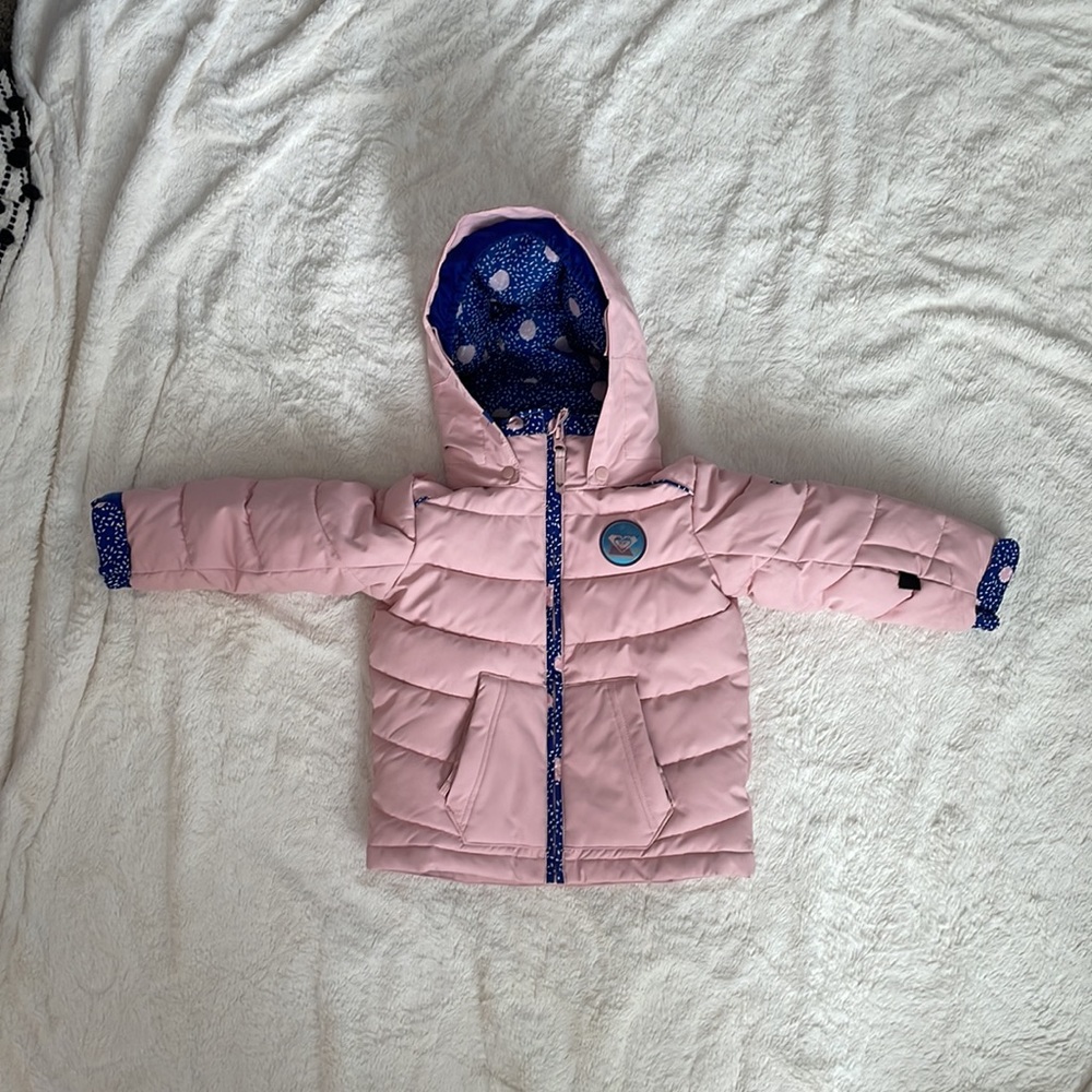 Roxy Size T3 Powder Pink & Blue Dot Anna Puffer Jacket